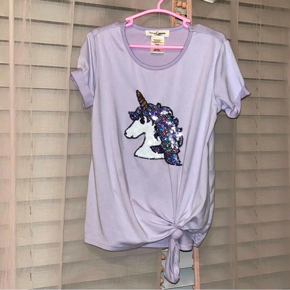 Love Cameron Girls Purple Unicorn Super Soft Front Knot Tie Shirt Top Size 6